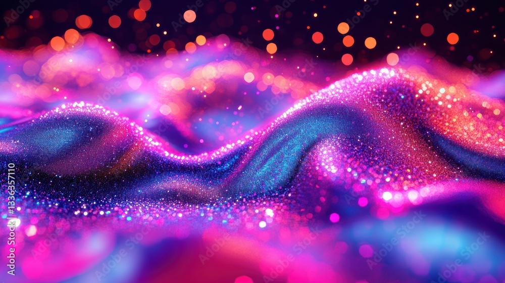 Poster Abstract glowing waves created with light and colorful particles