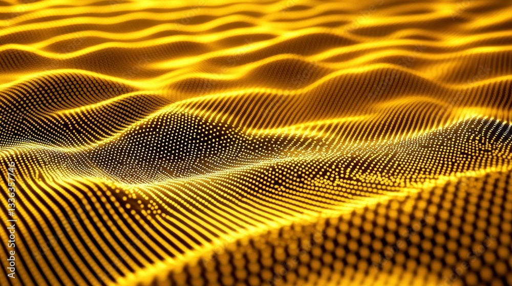 Poster Abstract artistic rendering of waves of golden light dots