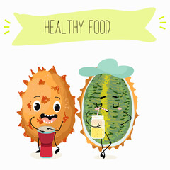 Bael fruit cute funny cheerful characters with different poses and emotions, wood apple whole and sliced. Vector hand drawn illistration.