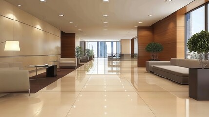 Elegant Modern Office Lobby with Natural Light and Contemporary Design