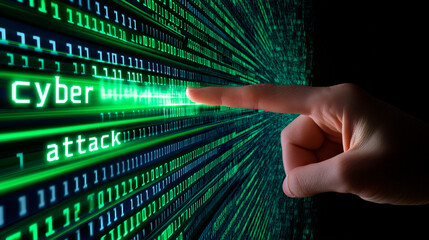 Cybersecurity Concept with a Finger Touching "Cyber Attack
