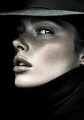 Elegant Black and White Portrait of a Woman in a Hat