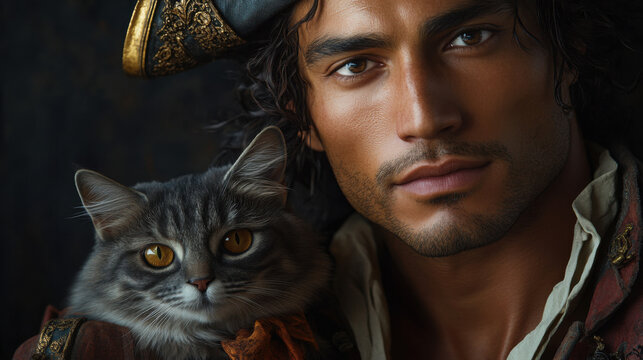 Handsome Pirate with Cat