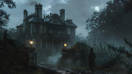 Moonlit Victorian Era Mansion - Mysterious Scene from a Grand UK Classic Novel