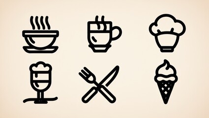 Restaurant Menu Icons Food Drinks Cutlery Line Art Graphics
