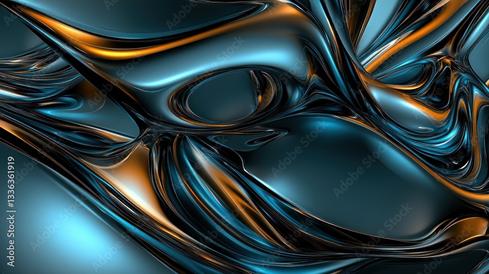 Poster metallic shapes and gradients blend together in abstract digital art