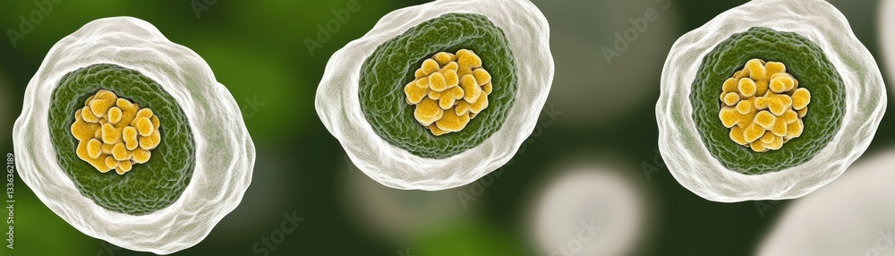 Poster Microscopic illustration of cellular structures with concentric layers and details