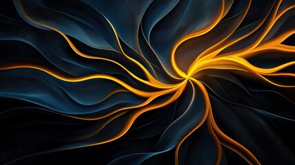 Obraz premium A vibrant abstract design featuring flowing shapes in dark tones with bright orange highlights, creating a sense of movement and energy.