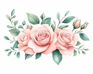 Delicate blush pink roses and eucalyptus sprigs arrangement