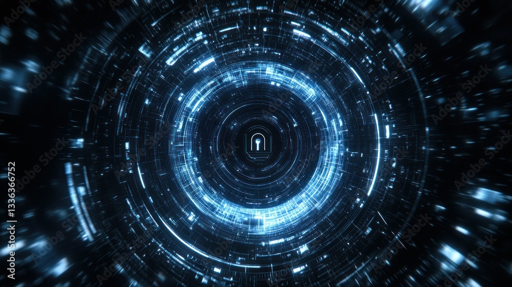 Poster a digital depiction of cybersecurity and information protection is displayed