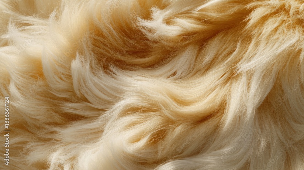 Poster close up view showing flowing wavy blond fur texture