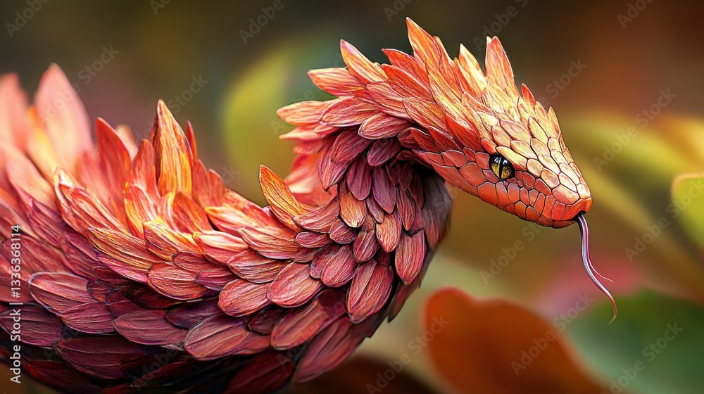 Poster An artistic rendering of a snake made of colorful petals