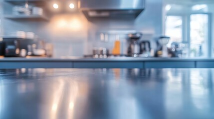 Modern Kitchen Interior with Sleek Stainless Steel Countertop