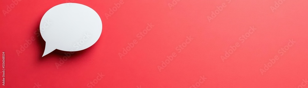 Aufkleber A white speech bubble is on a red background Concept of communication and connection, as the speech bubble represents a message or conversation