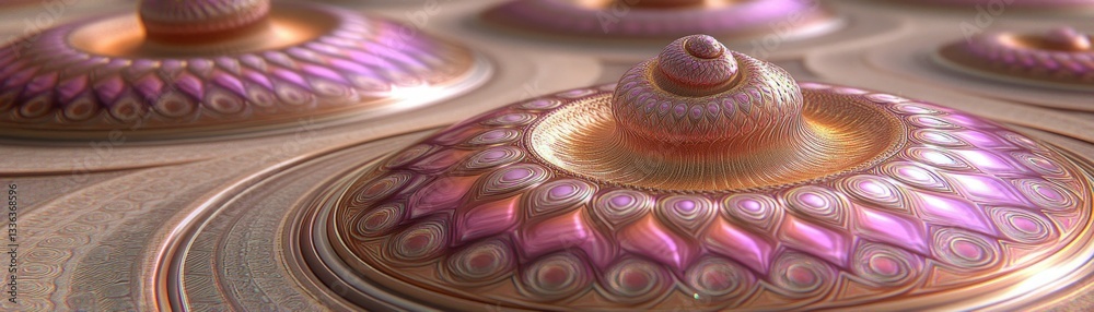 Poster Three ornate decorative objects with intricate and detailed patterns