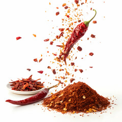spicy chili red pepper flakes flying chopped