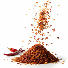 spicy chili red pepper flakes flying chopped