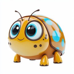 Naklejka premium Cute cartoon ladybug toy with big eyes and colorful polka dots on a white background for children's decor and playtime