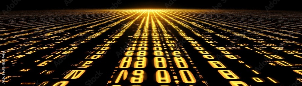 Poster Digital numerical data forming a long perspective and luminous background