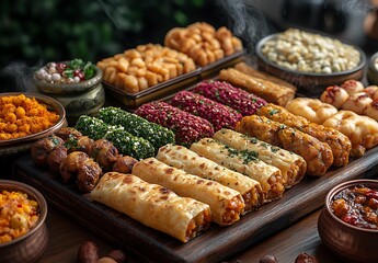 Delicious Assorted Middle Eastern Food Platter Various Snacks Appetizers tray meal tasty lunch party