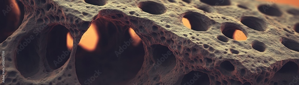 Poster a close up image shows a porous textured rock structure