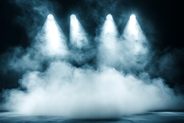 Fototapeta premium Three spotlights illuminating smoky stage. (3)