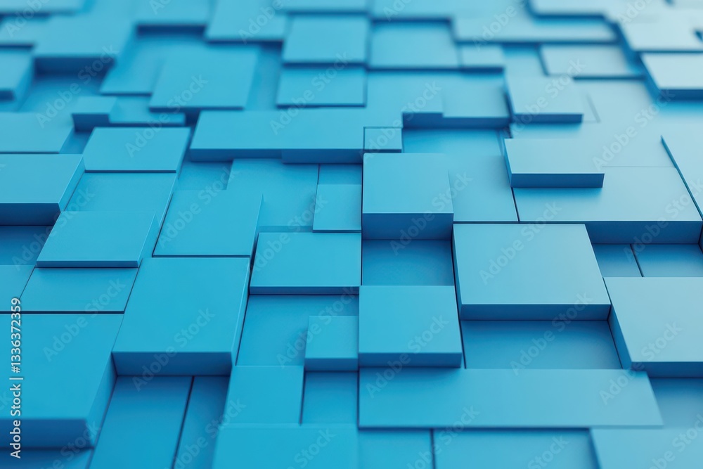 Poster abstract 3d render, blue geometric background design