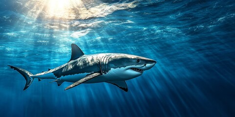 Obraz premium Experience the majesty of the great white shark in its natural deep ocean habitat.