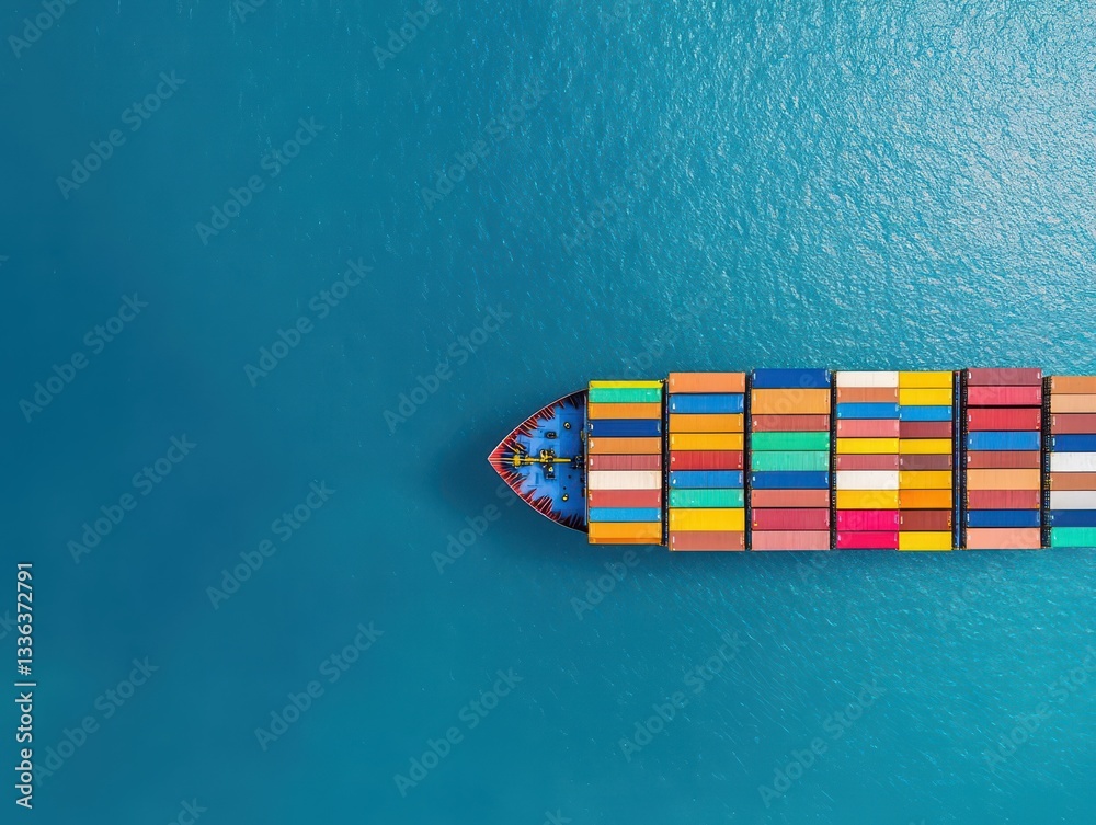 Poster aerial panorama of a cargo ship carrying container for import and export, business logistic and tran