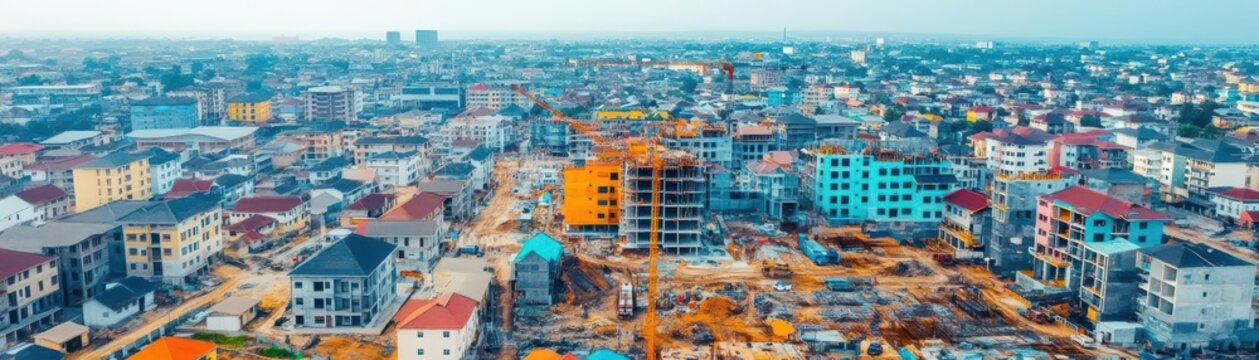 Aerial view of construction site and housing development in greater taf city, Port Harcourt, Nigeria