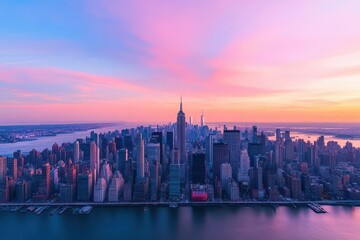 Obraz premium Aerial View of New York City Skyline at Sunset