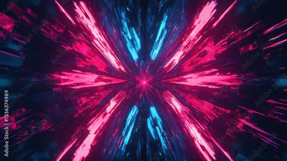 Aufkleber A symmetrical abstract composition with a vibrant light burst pattern