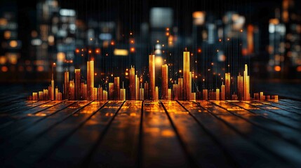 Futuristic Cityscape with Glowing Data Visualization Elements