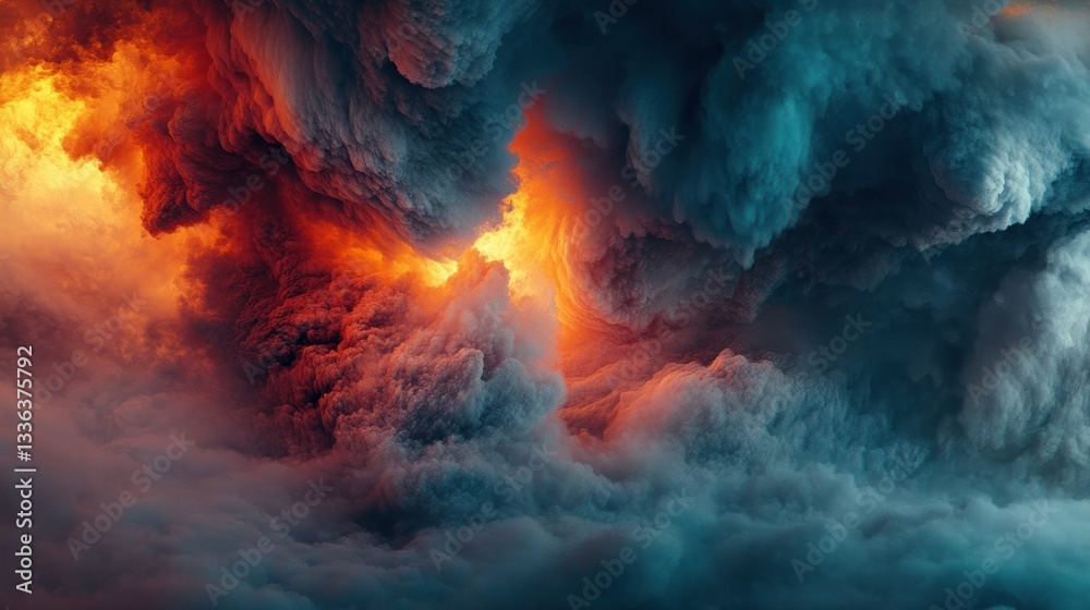 Poster dramatic depiction of abstract fiery clouds and dynamic textures