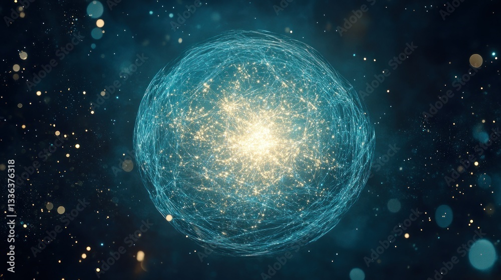 Poster A Glowing Spherical Structure Illuminated In A Dark Space