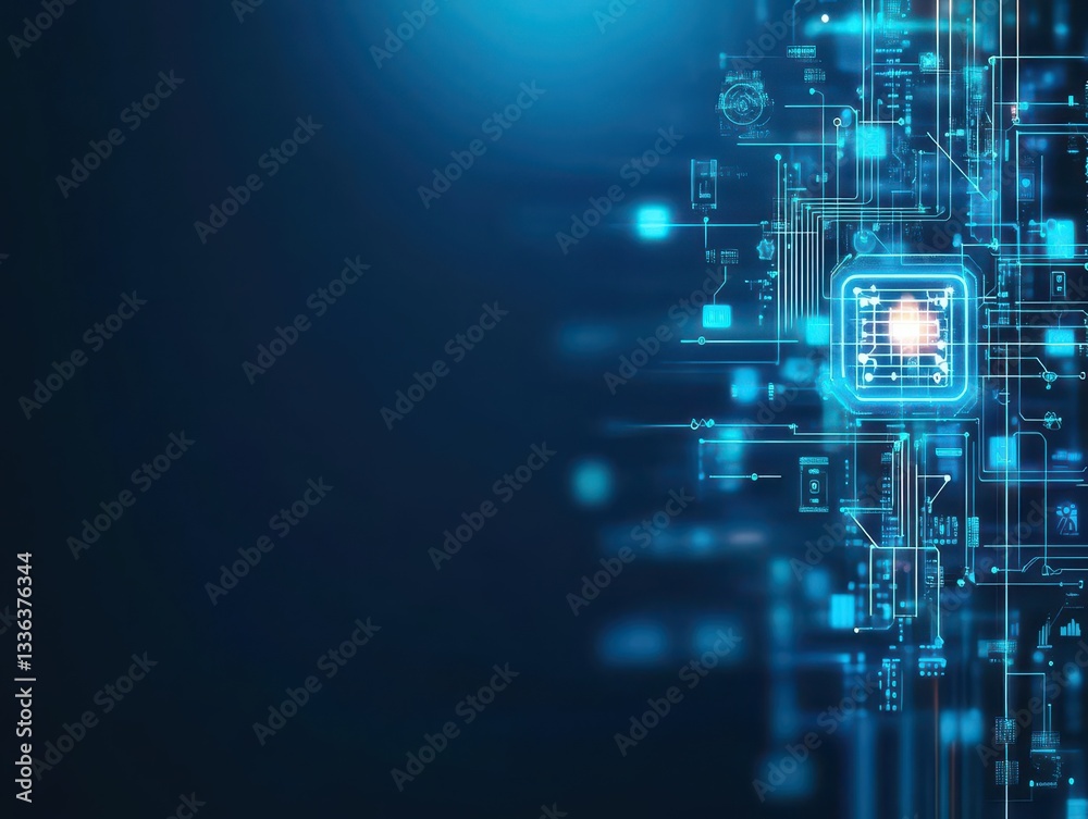Leinwandbilder Agentic AI Workflow Automation, Artificial intelligence AI driven decisionmaking concept illustration blue background