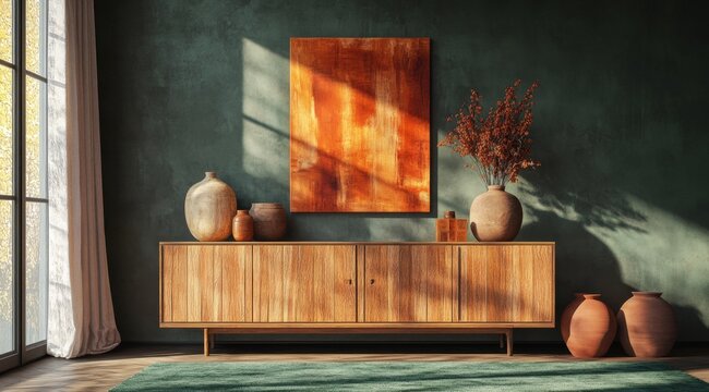 Fototapeta Rustic modern interior with warm tones