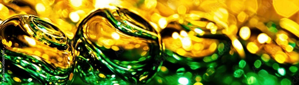 Poster three glass orbs display yellow and green reflected light patterns