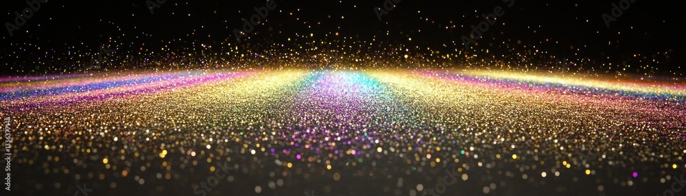 Poster Glittering light streaks displaying colorful luminous sparkles across a dark backdrop