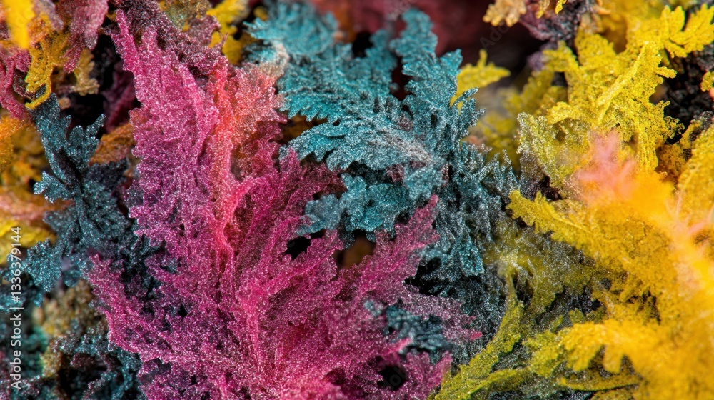 Poster colorful crystalline structures display vibrant colors and intricate details closely