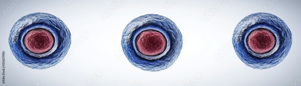 Poster Three biological cells displayed with concentric layers of structure are shown
