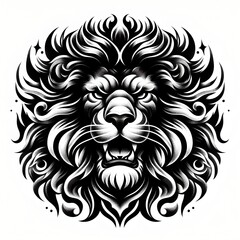 Fototapeta premium Black tattoo on a white background with the image of a lion, tattoo