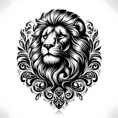 Obraz premium Black tattoo on a white background with the image of a lion, tattoo
