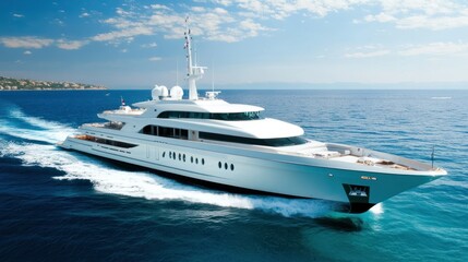 Fototapeta premium A luxurious white yacht sails across the blue ocean water