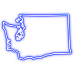 Neon blue outline of Washington state map on transparent background