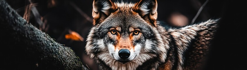 A close up portrait of a majestic wild wolf in nature