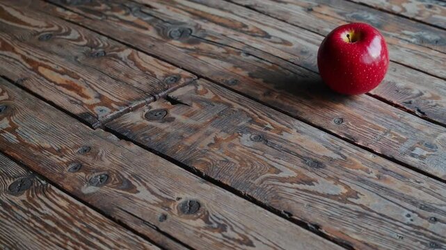 red apple on wooden table