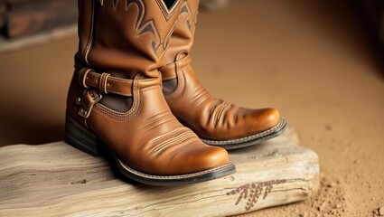 A weathered cognac-brown pair of classic cowboy boots

