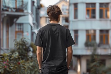 Fototapeta premium Teenager in city, back view