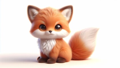 Cute 3D baby fox with fluffy orange fur and big sparkling eyes